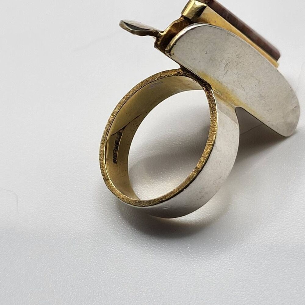 Artisan Made Abstract Geometric Unique Sterling Silver with Vermeil and Lace Aga - Picture 3 of 6